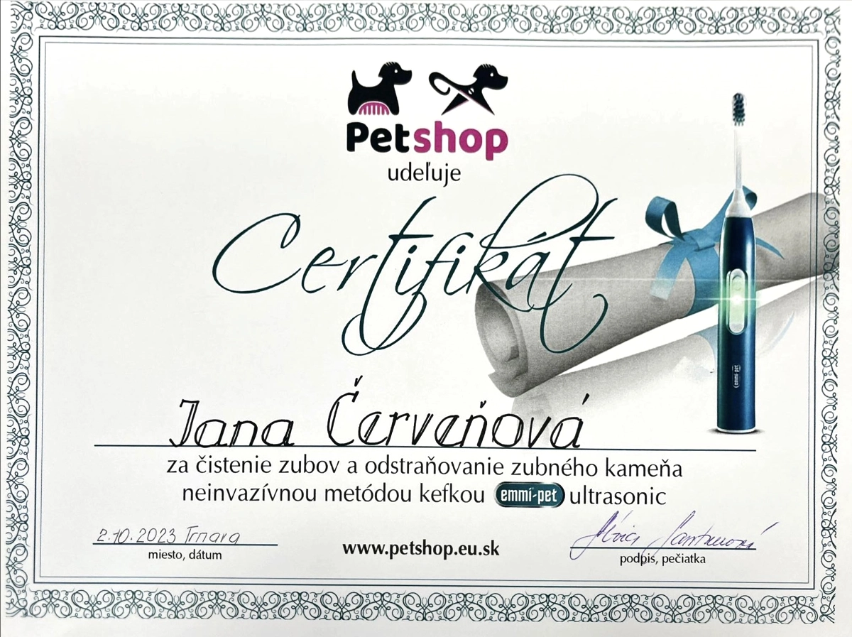 Certifikát - cistenie zubov odstranovanie zubneho kamena