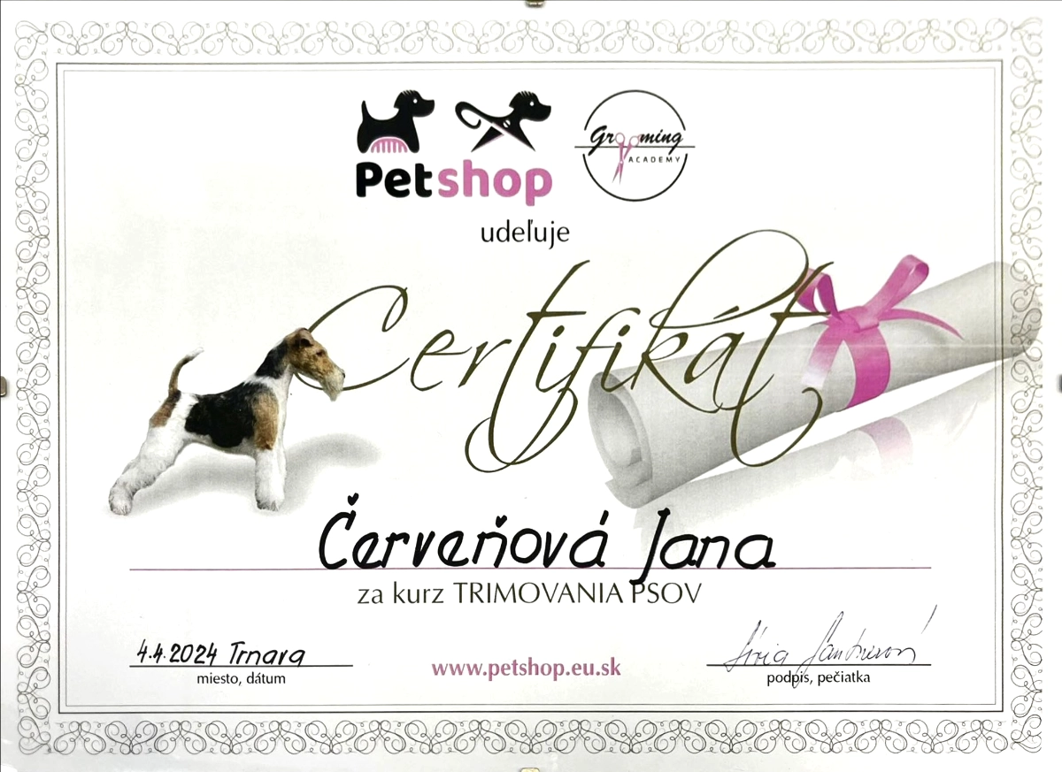 Certifikát - trimovanie